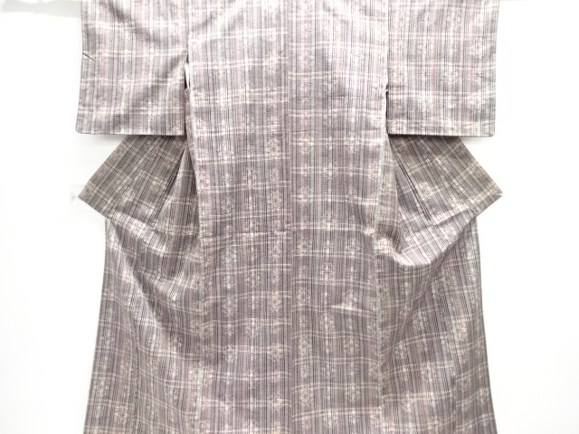 JAPANESE KIMONO / TSUMUGI / WOVEN GRID & FLOWER 